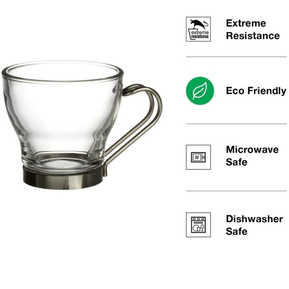 Bormioli Rocco Verdi Espresso Cup W/ Stainless Steel Handle Set of 4 Gift Boxed - Picture 4 of 14